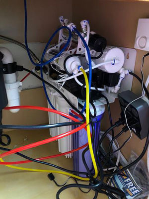 75 GPD RO Sistema de filtragem de água potável com bomba de reforço e barril de pressão de 4,0G
