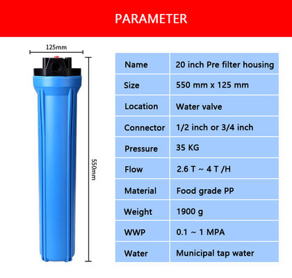 Fluxo de polipropileno HFPP Casa inteira filtro de casa 1/2 3/4 interior 20 polegadas para Big Blue