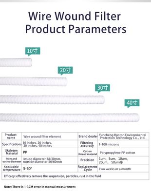Cartucho de filtro de polipropileno de comprimento de 5 microns com componentes de núcleo de rolamento